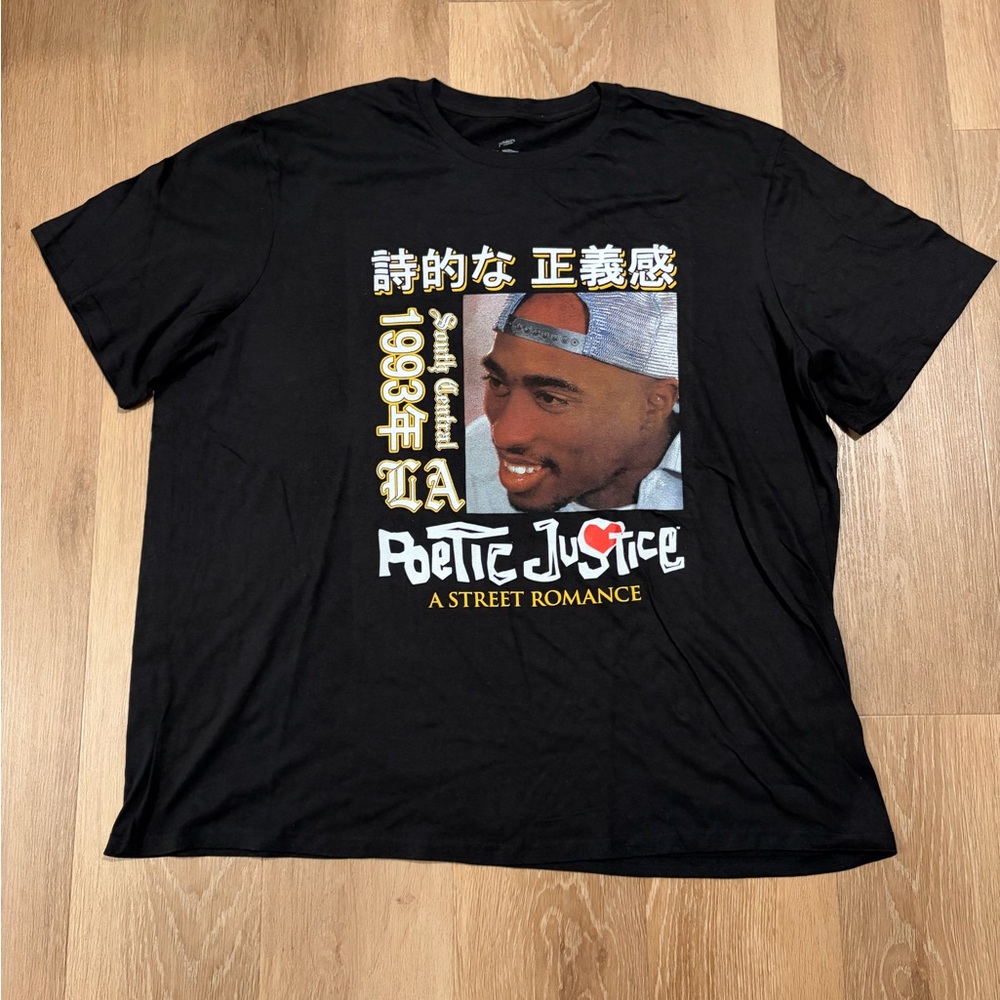 Tupac Shakur 2Pac Poetic Justice Black Graphic Print Mens Size 2XL NWOT